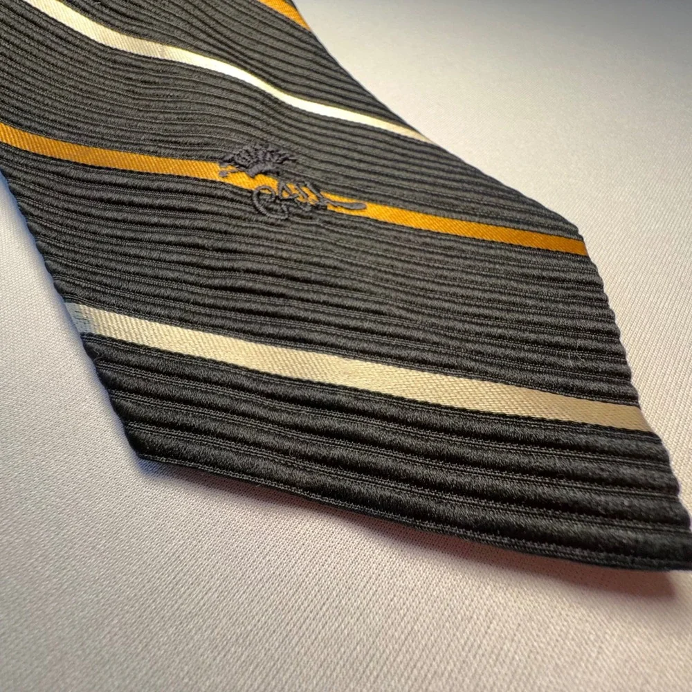Countess Mara Necktie Mens OS Black Gold Silver Ribbed Silk Striped Preppy Ivy‎